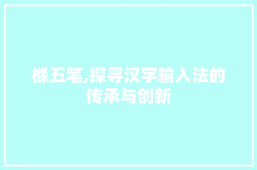 橼五笔,探寻汉字输入法的传承与创新 电脑基础