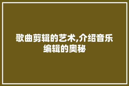 歌曲剪辑的艺术,介绍音乐编辑的奥秘