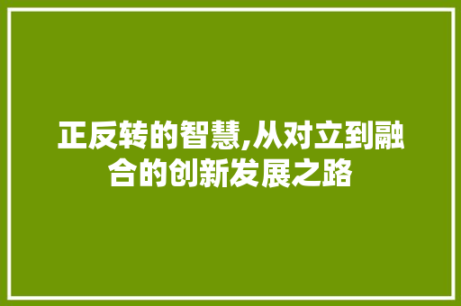 正反转的智慧,从对立到融合的创新发展之路