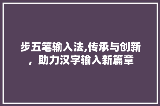 步五笔输入法,传承与创新，助力汉字输入新篇章