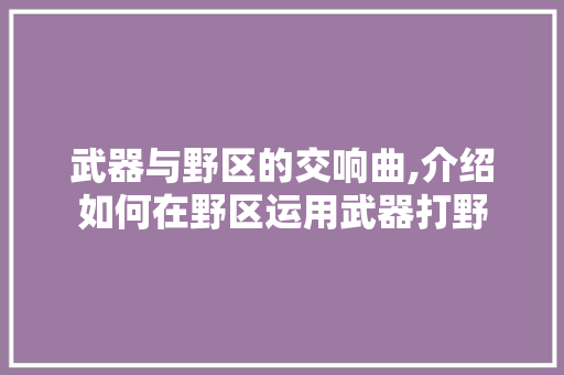 武器与野区的交响曲,介绍如何在野区运用武器打野