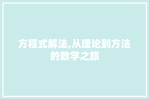 方程式解法,从理论到方法的数学之旅 方程式解法,从理论到方法的数学之旅