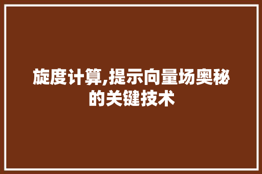 旋度计算,提示向量场奥秘的关键技术