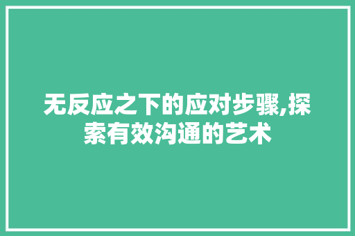无反应之下的应对步骤,探索有效沟通的艺术