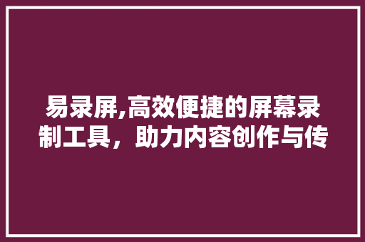 易录屏,高效便捷的屏幕录制工具，助力内容创作与传播