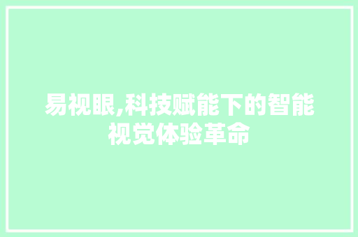 易视眼,科技赋能下的智能视觉体验革命