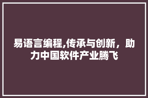 易语言编程,传承与创新，助力中国软件产业腾飞