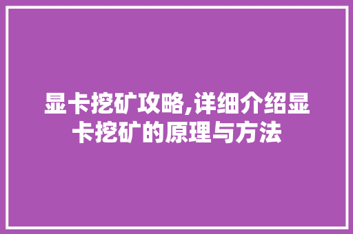 显卡挖矿攻略,详细介绍显卡挖矿的原理与方法