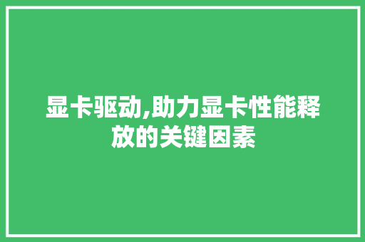 显卡驱动,助力显卡性能释放的关键因素 显卡驱动,助力显卡性能释放的关键因素