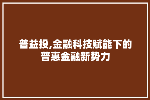普益投,金融科技赋能下的普惠金融新势力