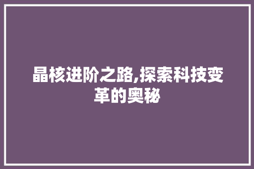 晶核进阶之路,探索科技变革的奥秘