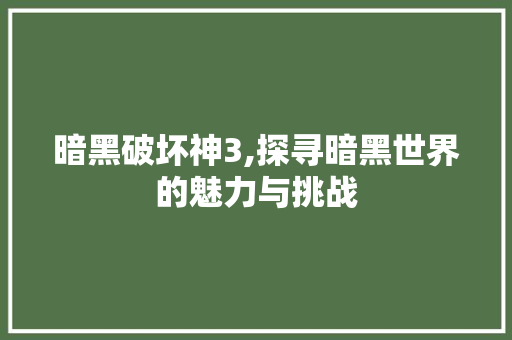 暗黑破坏神3,探寻暗黑世界的魅力与挑战