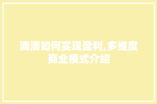 滴滴如何实现盈利,多维度商业模式介绍 操作系统