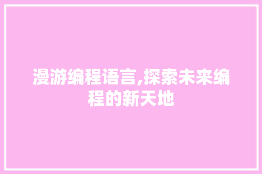 漫游编程语言,探索未来编程的新天地