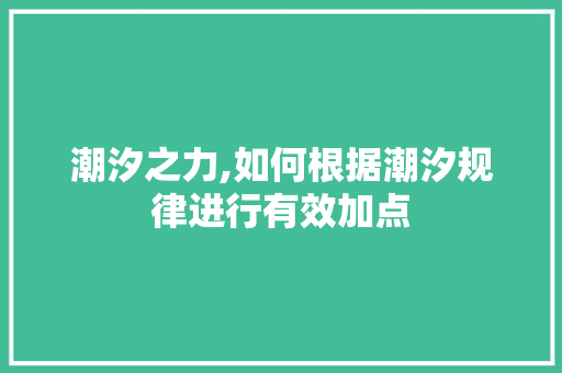 潮汐之力,如何根据潮汐规律进行有效加点