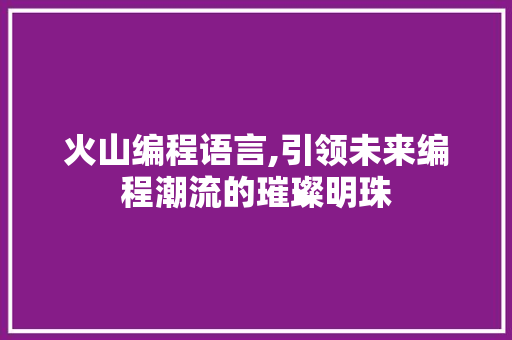 火山编程语言,引领未来编程潮流的璀璨明珠