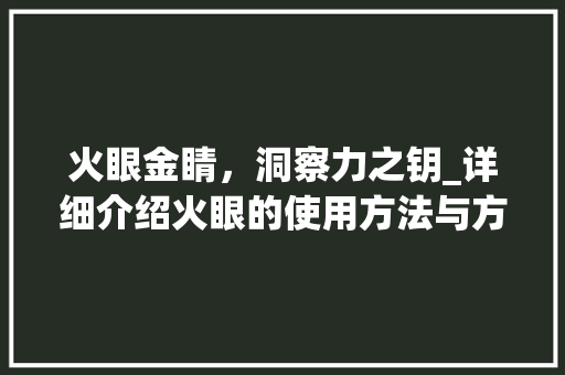 火眼金睛,洞察力之钥_详细介绍火眼的使用方法与方法 电脑配置 火眼金睛,洞察力之钥_详细介绍火眼的使用方法与方法 电脑配置