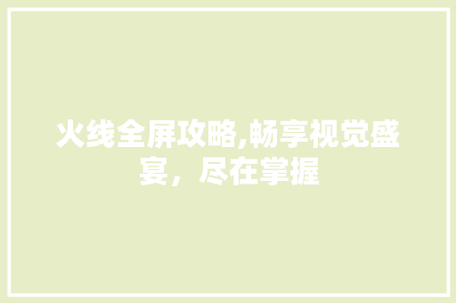 火线全屏攻略,畅享视觉盛宴，尽在掌握 电脑配置
