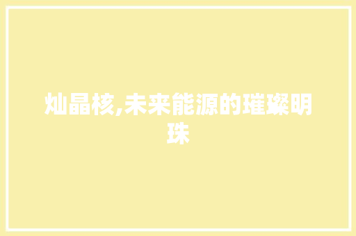 灿晶核,未来能源的璀璨明珠