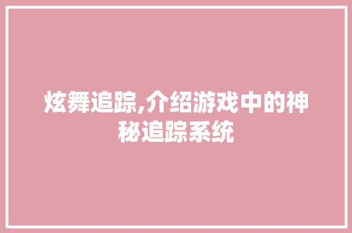 炫舞追踪,介绍游戏中的神秘追踪系统 电脑配置