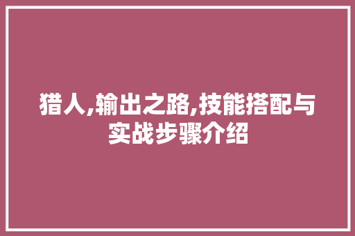 猎人,输出之路,技能搭配与实战步骤介绍