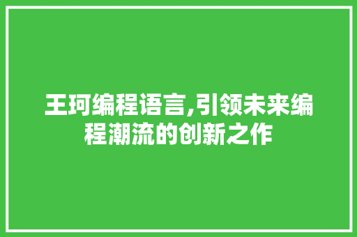 王珂编程语言,引领未来编程潮流的创新之作