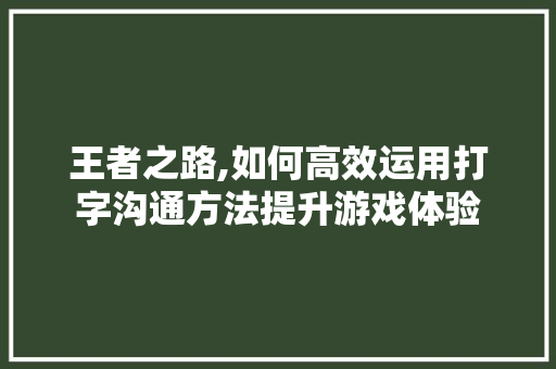 王者之路,如何高效运用打字沟通方法提升游戏体验