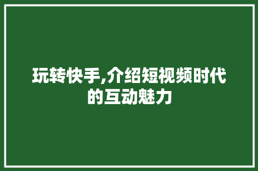 玩转快手,介绍短视频时代的互动魅力