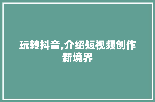 玩转抖音,介绍短视频创作新境界