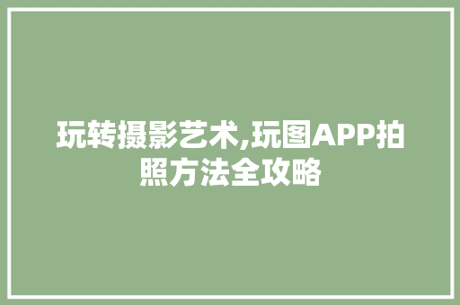 玩转摄影艺术,玩图APP拍照方法全攻略
