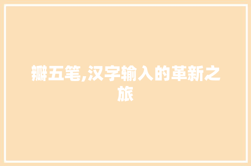 瓣五笔,汉字输入的革新之旅