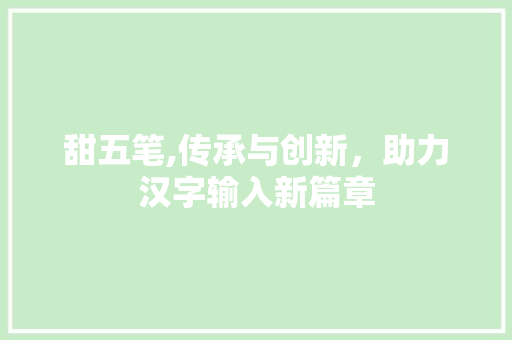甜五笔,传承与创新，助力汉字输入新篇章