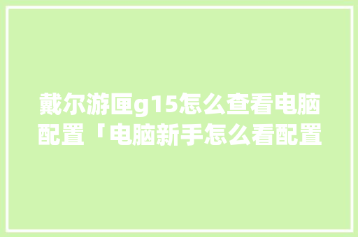 戴尔游匣g15怎么查看电脑配置「电脑新手怎么看配置参数」 电脑基础 戴尔游匣g15怎么查看电脑配置「电脑新手怎么看配置参数」 戴尔游匣g15怎么查看电脑配置「电脑新手怎么看配置参数」 电脑基础
