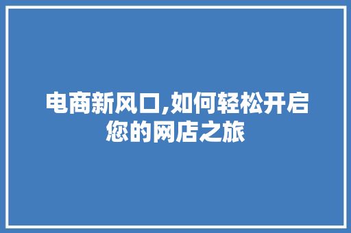 电商新风口,如何轻松开启您的网店之旅