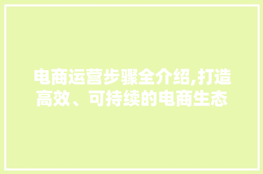 电商运营步骤全介绍,打造高效、可持续的电商生态