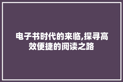 电子书时代的来临,探寻高效便捷的阅读之路