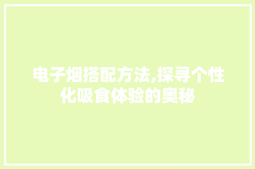 电子烟搭配方法,探寻个性化吸食体验的奥秘