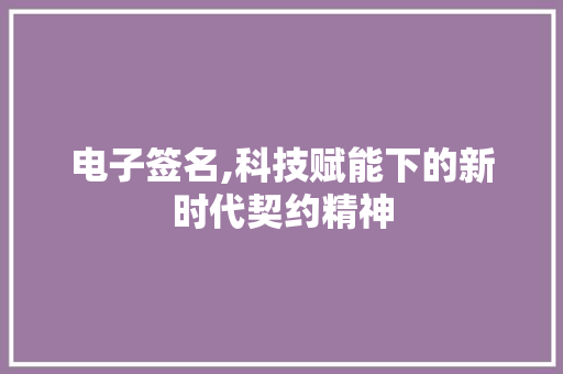 电子签名,科技赋能下的新时代契约精神
