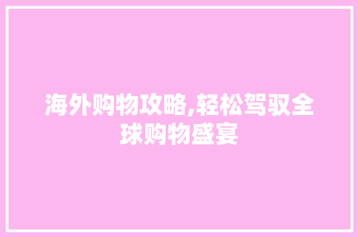 海外购物攻略,轻松驾驭全球购物盛宴 电脑配置