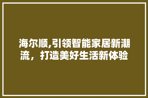 海尔顺,引领智能家居新潮流，打造美好生活新体验 电脑基础