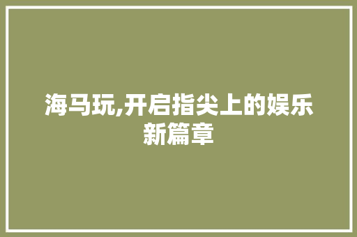 海马玩,开启指尖上的娱乐新篇章 电脑故障维修