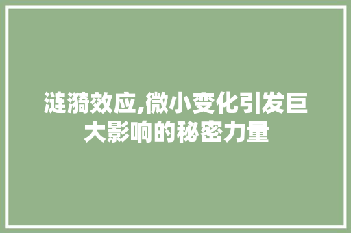 涟漪效应,微小变化引发巨大影响的秘密力量 电脑故障维修