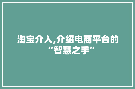 淘宝介入,介绍电商平台的“智慧之手” 编程语言 淘宝介入,介绍电商平台的“智慧之手” 编程语言