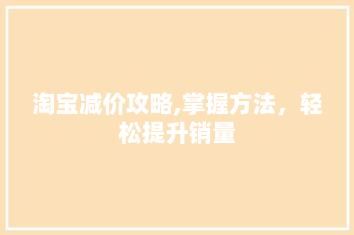 淘宝减价攻略,掌握方法，轻松提升销量 电脑故障维修