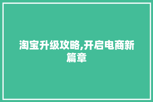 淘宝升级攻略,开启电商新篇章 淘宝升级攻略,开启电商新篇章