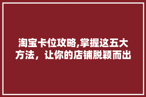 淘宝卡位攻略,掌握这五大方法,让你的店铺脱颖而出 淘宝卡位攻略,掌握这五大方法,让你的店铺脱颖而出