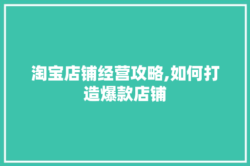淘宝店铺经营攻略,如何打造爆款店铺 操作系统