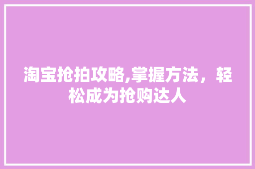 淘宝抢拍攻略,掌握方法，轻松成为抢购达人 电脑配置