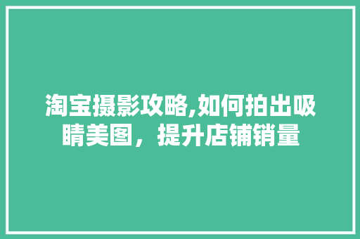 淘宝摄影攻略,如何拍出吸睛美图，提升店铺销量