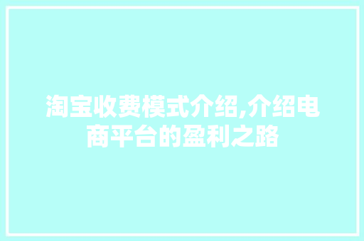 淘宝收费模式介绍,介绍电商平台的盈利之路